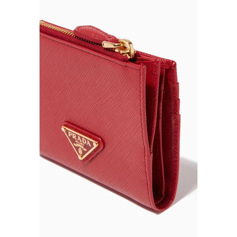 Prada - Triangle Logo Small Wallet in Saffiano Leather Red