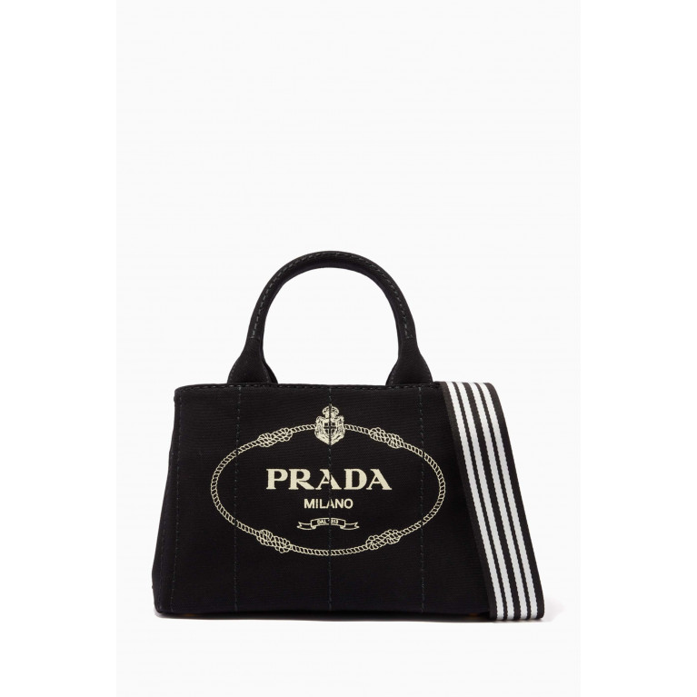 Prada - Giardiniera Shopper Bag in Hemp Fabric Black