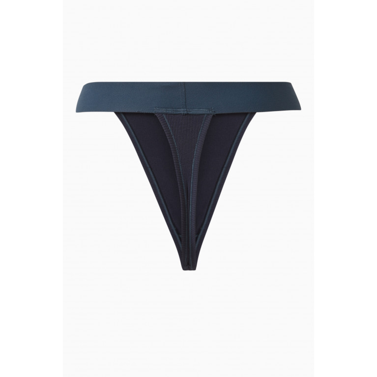 SKIMS - Ribbed Logo Thong in Stretch-cotton Blue