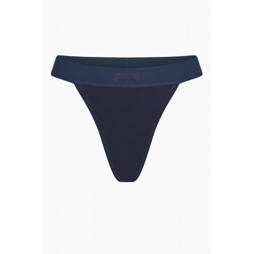 SKIMS - Ribbed Logo Thong in Stretch-cotton Blue