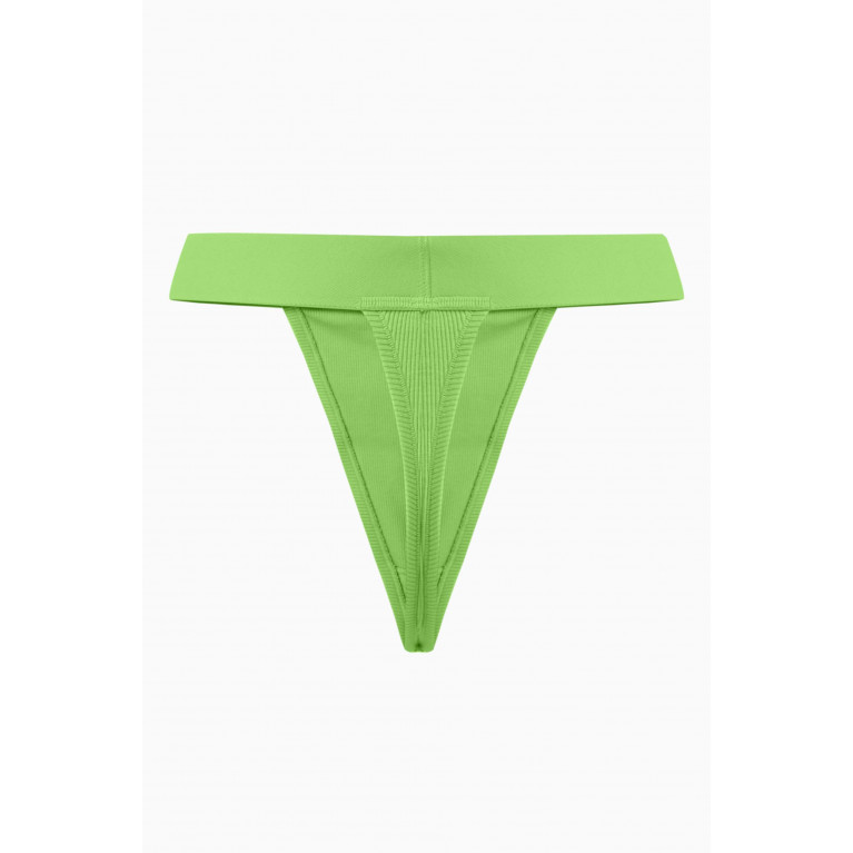 SKIMS - Ribbed Logo Thong in Stretch-cotton Neon Green