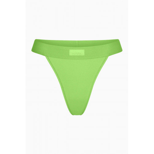 SKIMS - Ribbed Logo Thong in Stretch-cotton Neon Green