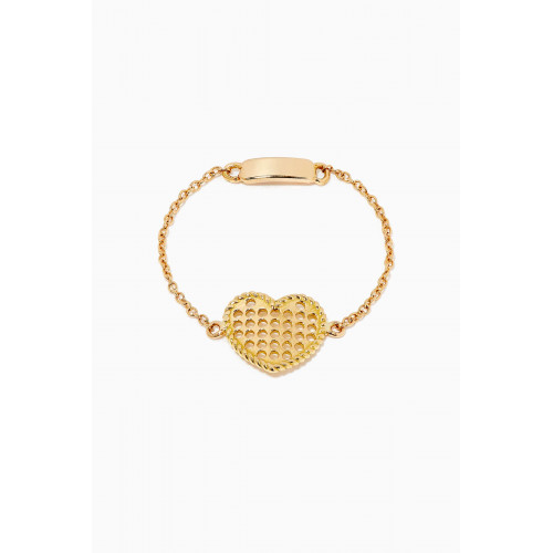 MKS Jewellery - Cross Stitch Heart Chain Ring in 18kt Yellow Gold