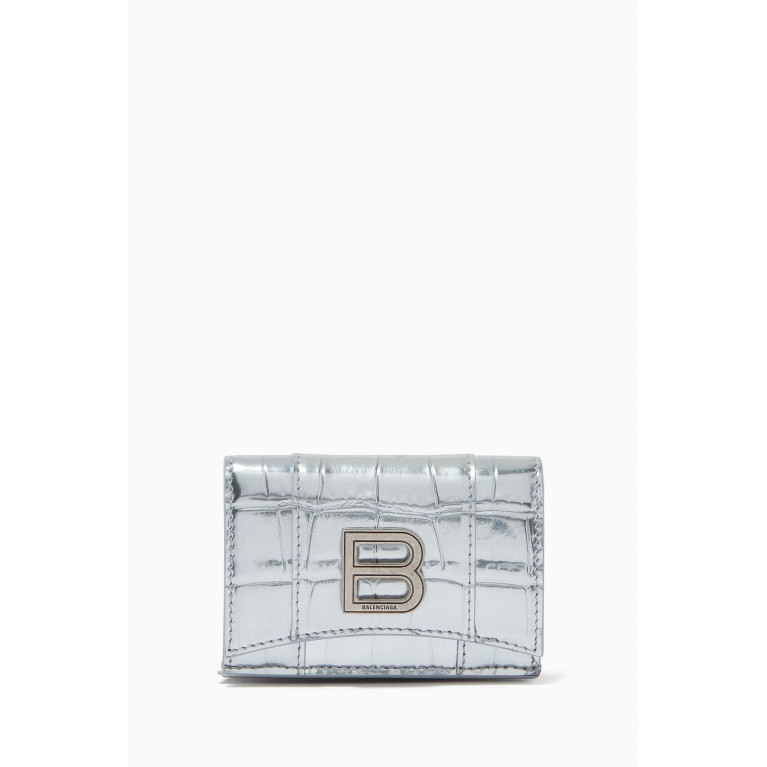 Balenciaga - Hourglass Mini Wallet in Metallic Crocodile Embossed Calfskin