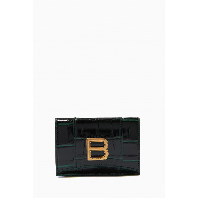 Balenciaga - Hourglass Mini Wallet in Shiny Crocodile Embossed Calfskin Green
