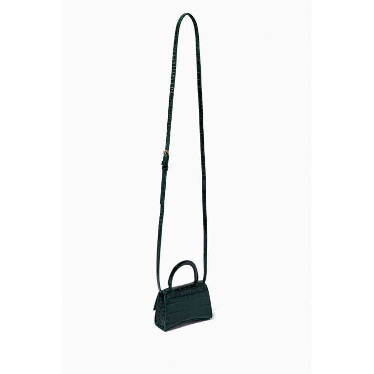 Balenciaga - Hourglass Nano Top Handle Bag in Shiny Crocodile Embossed Calfskin