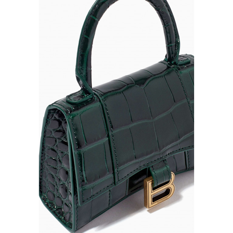Balenciaga - Hourglass Nano Top Handle Bag in Shiny Crocodile Embossed Calfskin