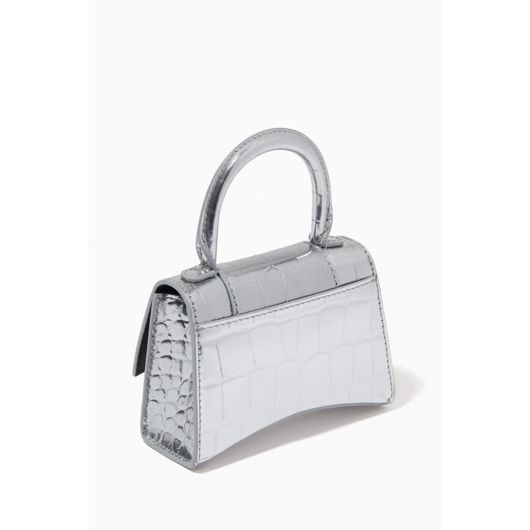 Balenciaga - Hourglass Mini Top Handle Bag in Metallic Crocodile Embossed Calfskin