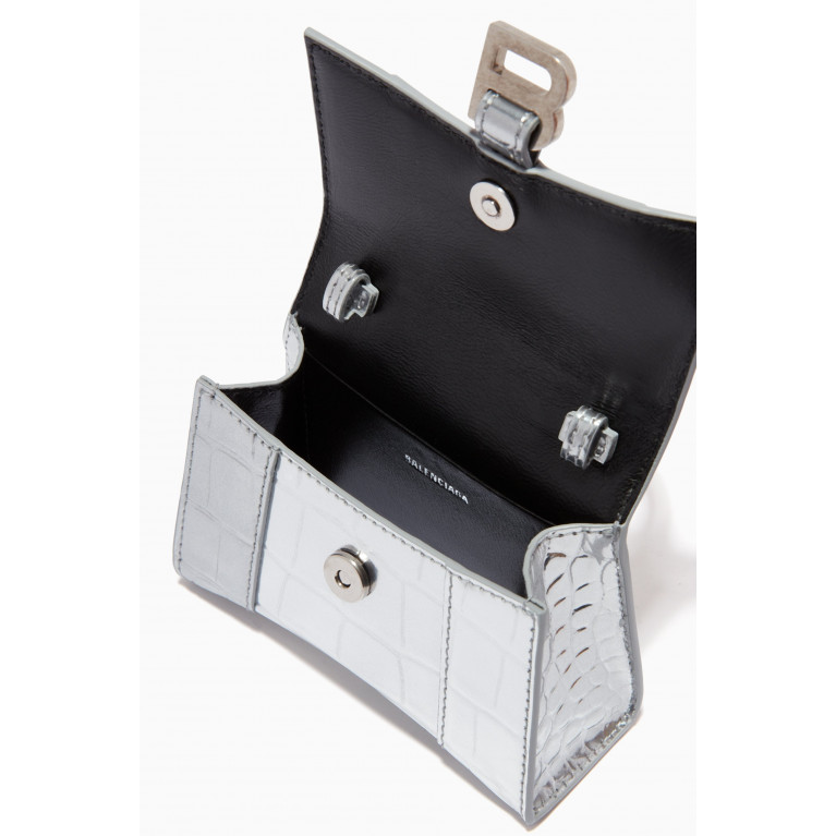 Balenciaga - Hourglass Mini Top Handle Bag in Metallic Crocodile Embossed Calfskin