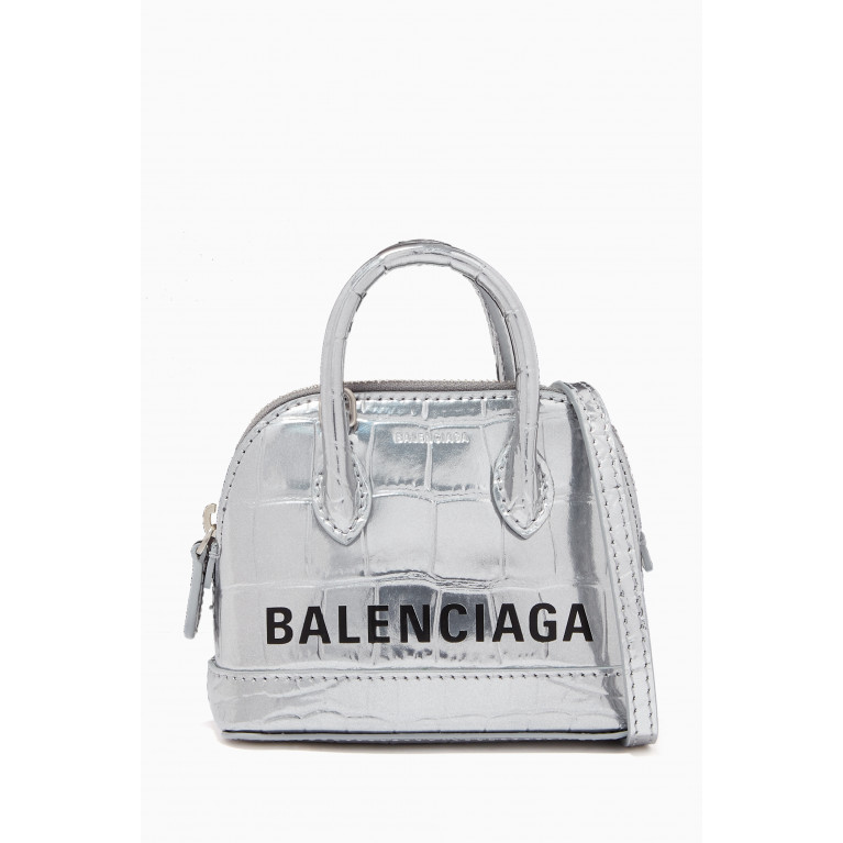 Balenciaga - Ville Mini Top Handle Bag in Metallic Crocodile Embossed Calfskin