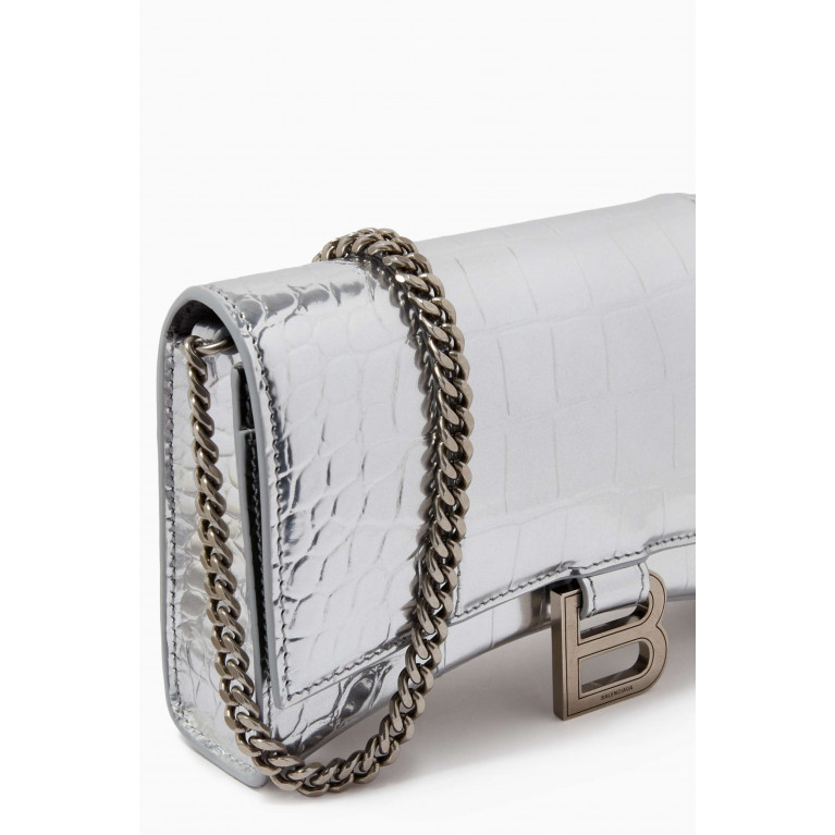 Balenciaga - Hourglass Mini Wallet on Chain in Metallized Crocodile Embossed Calfskin