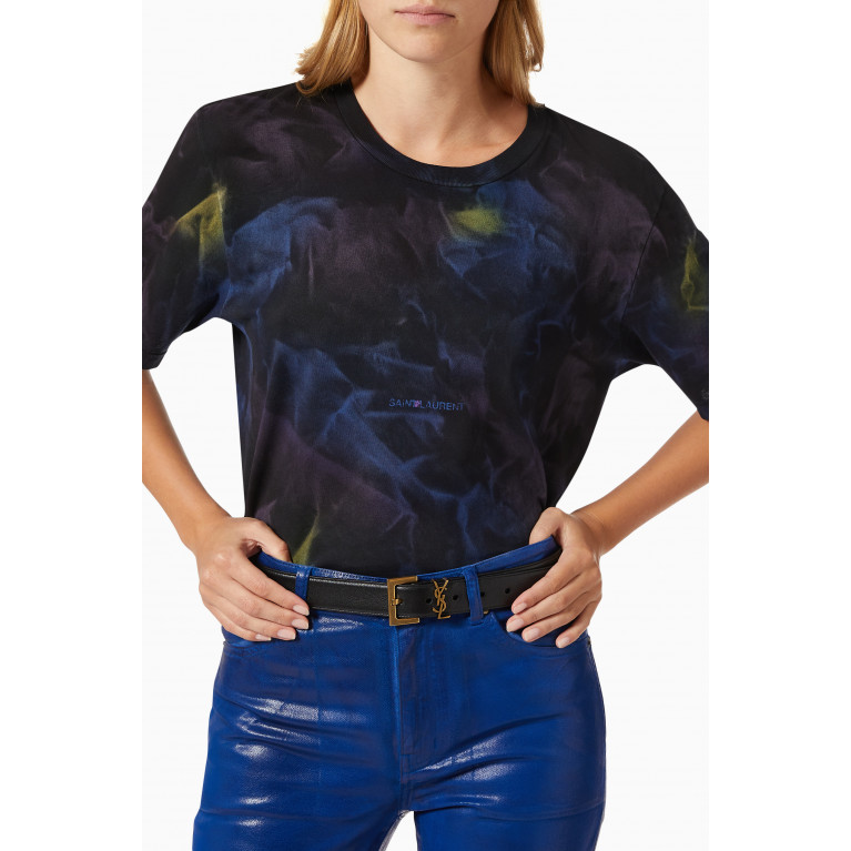 Saint Laurent - Logo Boyfriend T-shirt in Tie-dye Cotton Blue