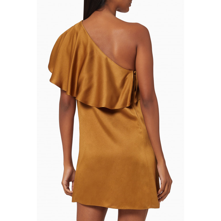 Saint Laurent - One-Shoulder Ruffle Satin Crêpe Mini Dress