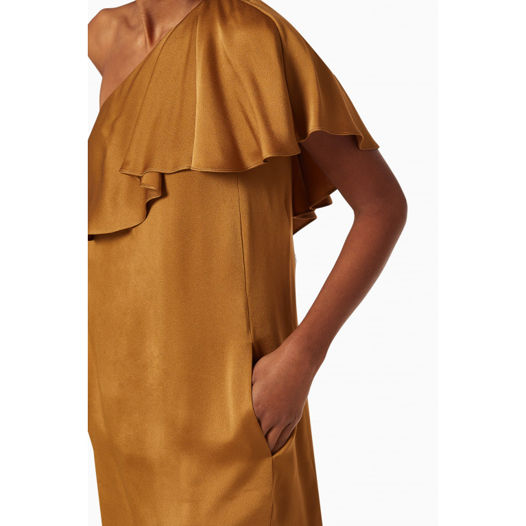 Saint Laurent - One-Shoulder Ruffle Satin Crêpe Mini Dress