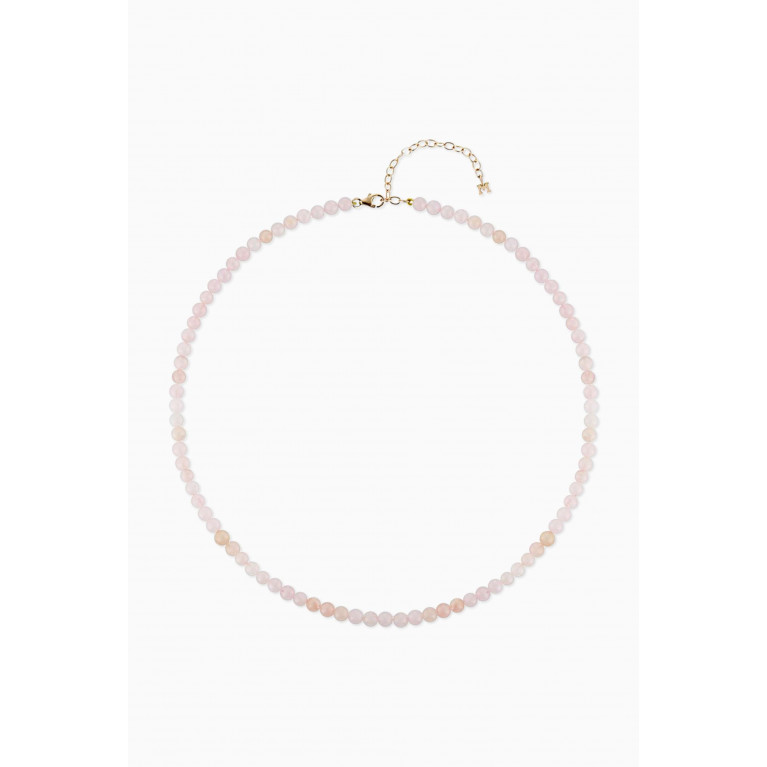 Mateo New York - Rose Quartz Beaded Choker Necklace in 14kt Yellow Gold