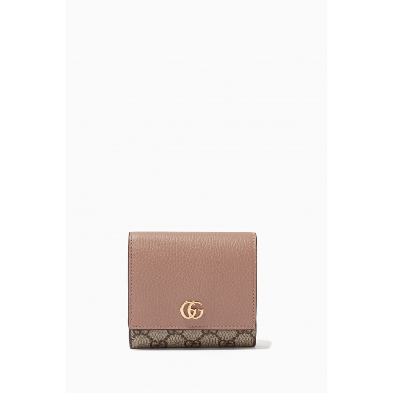 Gucci - Petite Marmont Wallet in Leather & GG Supreme Canvas Neutral