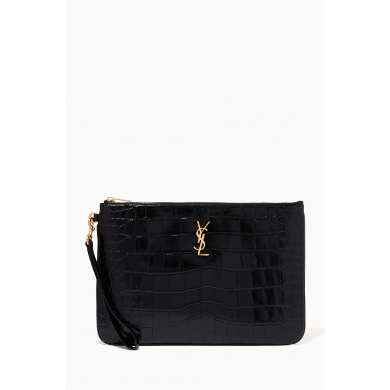 Saint Laurent - Monogram Tablet Pouch in Crocodile Embossed Leather