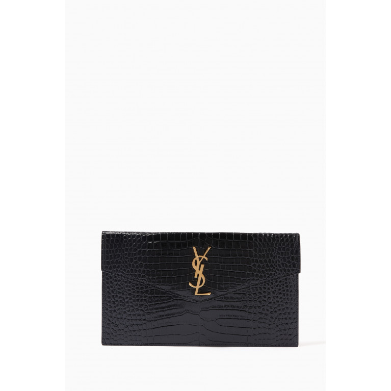 Saint Laurent - Uptown Pouch in Crocodile Embossed Shiny Leather