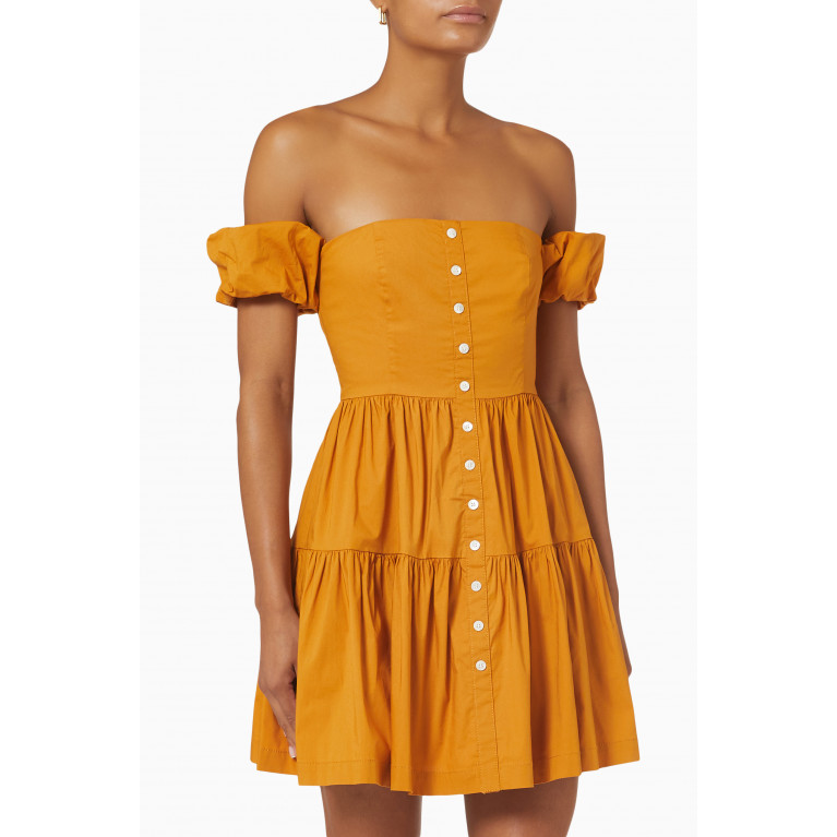Staud - Elio Off Shoulder Mini Dress in Cotton Poplin Yellow