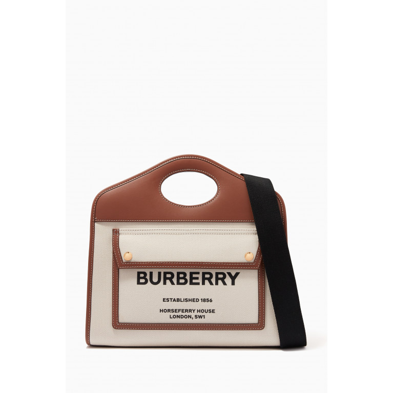 Burberry - Small Pocket Tote Bag in Cotton Canvas and Leather