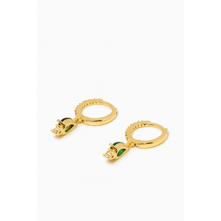 Tai Jewelry - Pave CZ Huggies with Emerald Teardrop Dangle