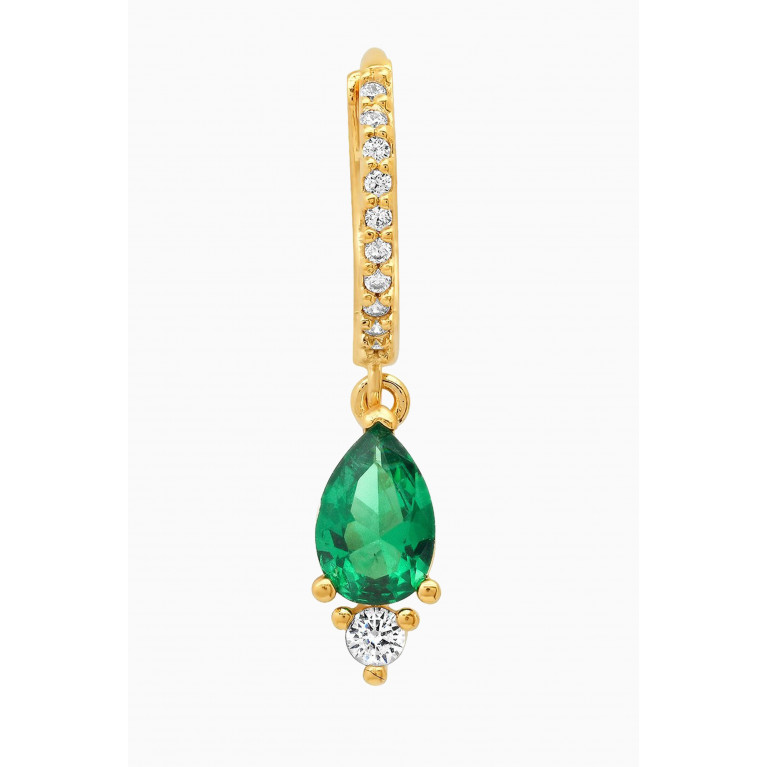 Tai Jewelry - Pave CZ Huggies with Emerald Teardrop Dangle