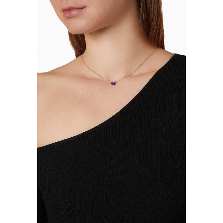 Bil Arabi - Mina "M" Round Enamel Necklace in 18kt Gold Blue