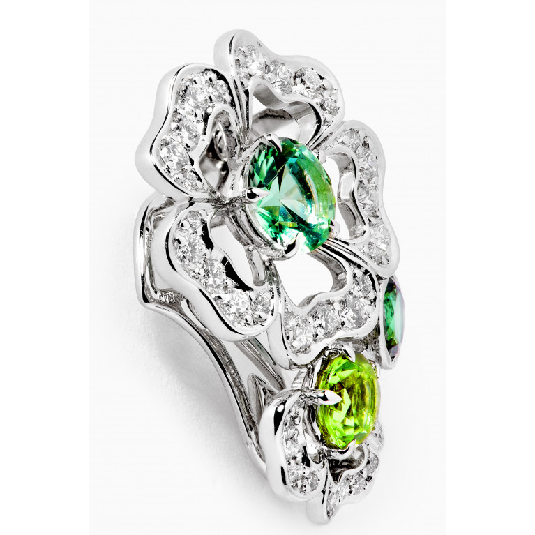 Garrard - Petal Diamond Ear Climbers with Green Stones in 18kt White Gold