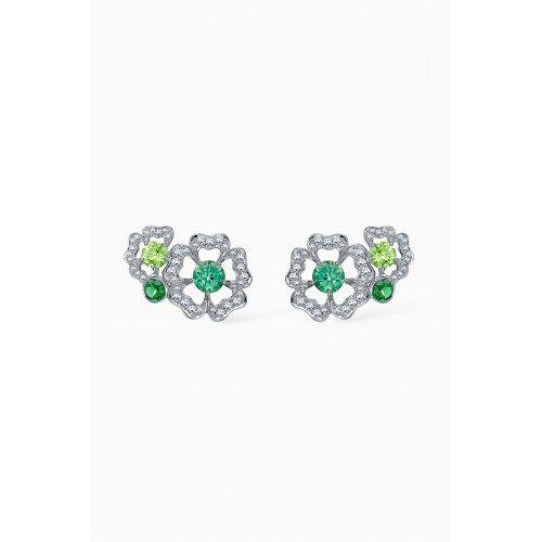 Garrard - Petal Diamond Ear Climbers with Green Stones in 18kt White Gold