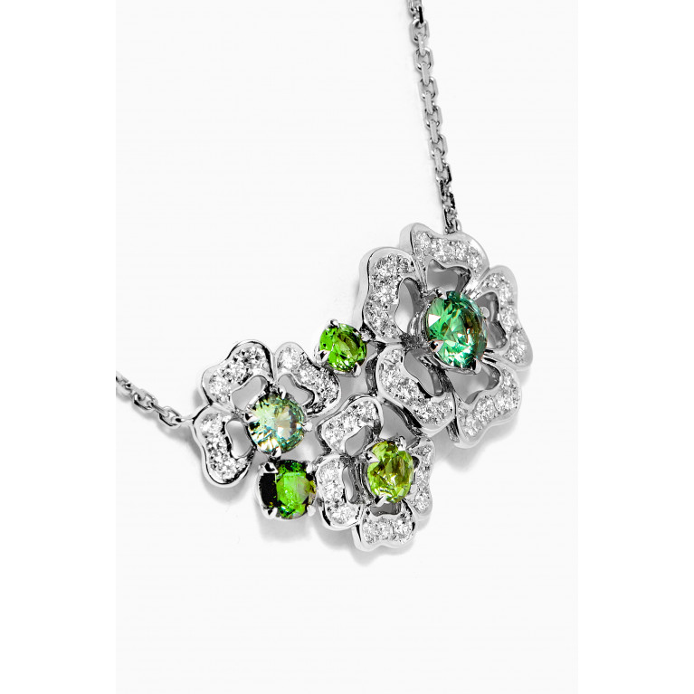 Garrard - Petal Diamond Necklace with Green Stones in 18kt White Gold