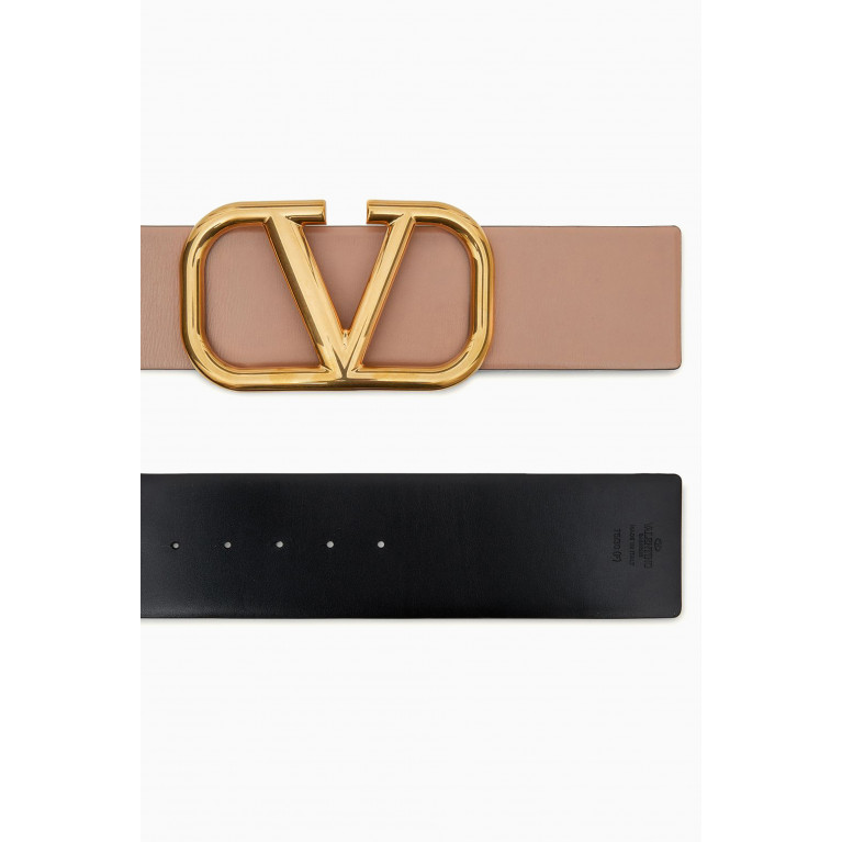 Valentino - Valentino Garavani VLOGO Reversible Belt in Glossy Calfskin, 70mm Brown