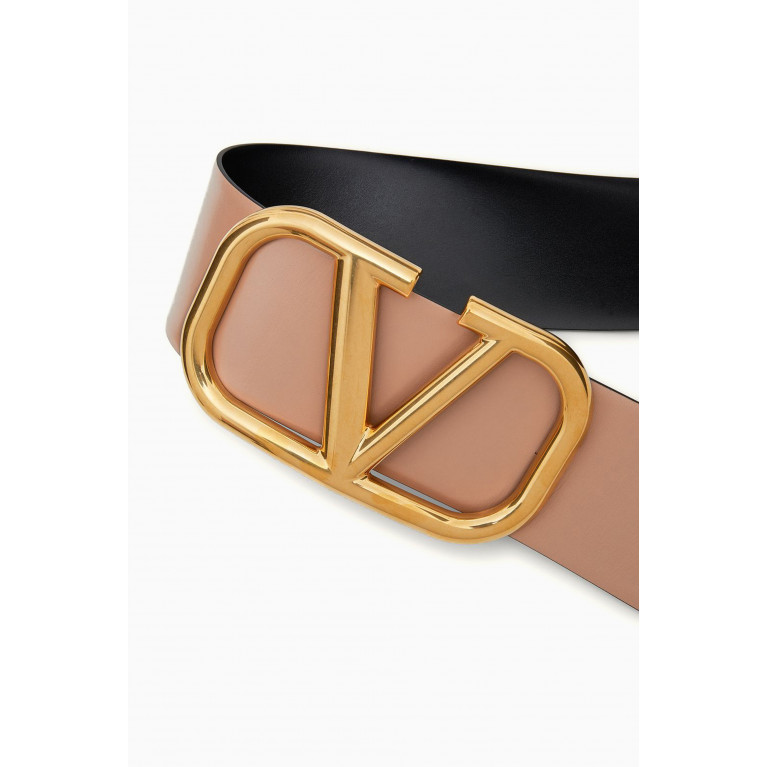 Valentino - Valentino Garavani VLOGO Reversible Belt in Glossy Calfskin, 70mm Brown