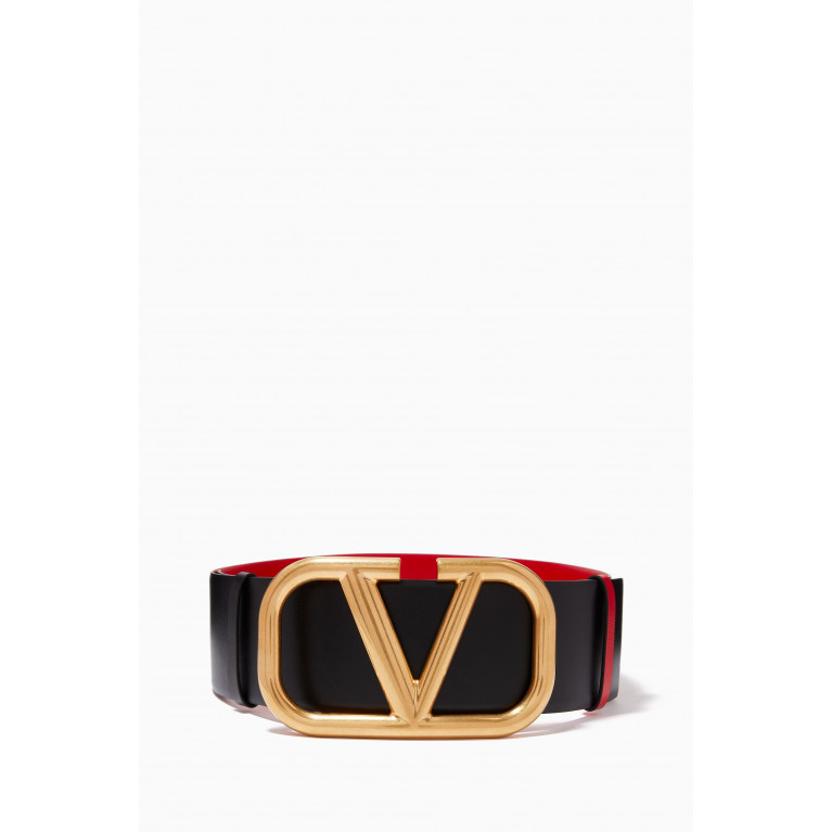 Valentino - Valentino Garavani VLOGO Reversible Belt in Glossy Calfskin, 70mm Red