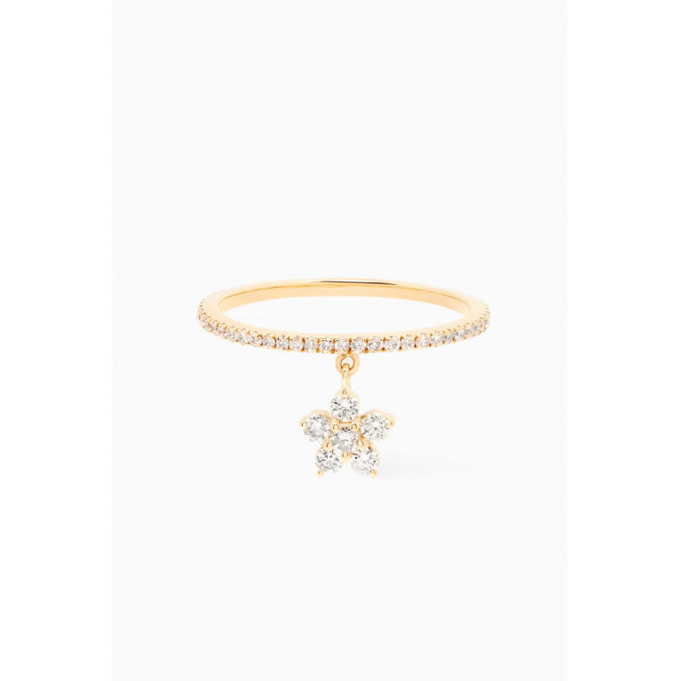 Aquae Jewels - Fairy Flower Hanging Ring with Diamonds in 18kt Yellow Gold