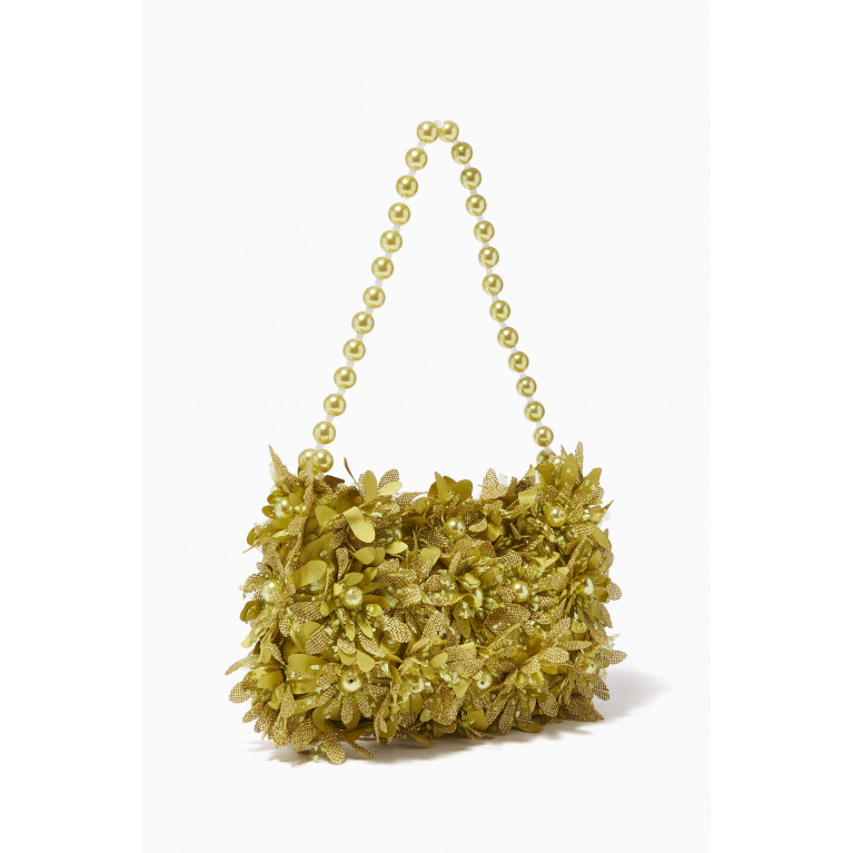 VANINA - Inflorescence Baguette Bag in Silk & Satin Green