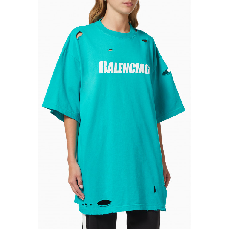 Balenciaga - Caps Destroyed Flatground Large Fit T-shirt in Organic Vintage Jersey Blue