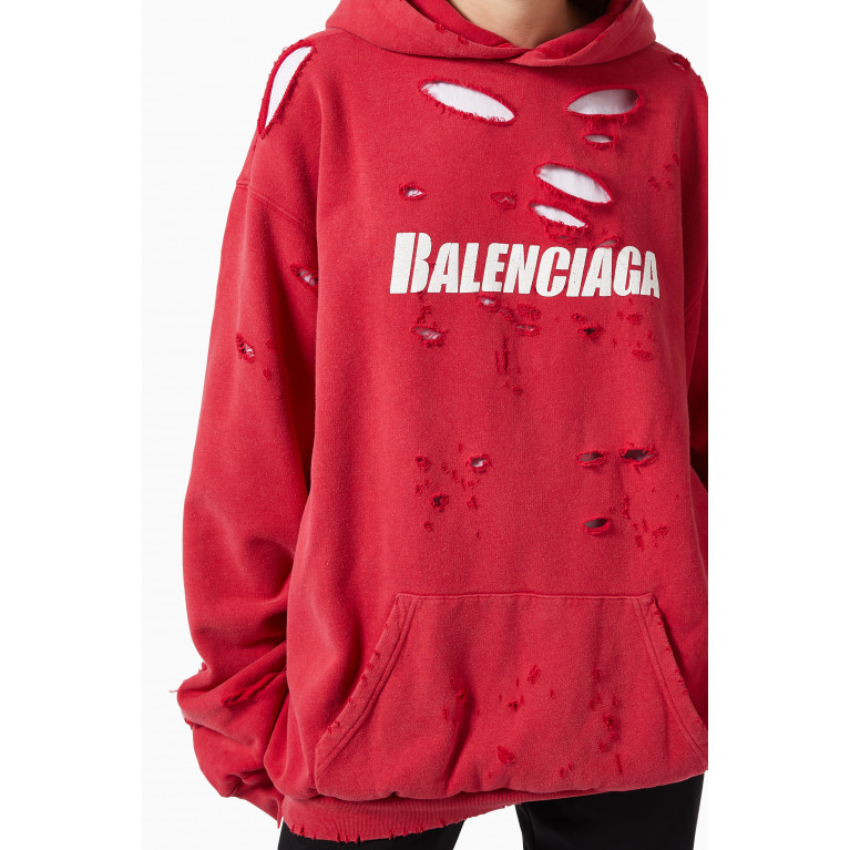 Balenciaga - Caps Destroyed Oversized Hoodie in Organic Medium Fleece Red