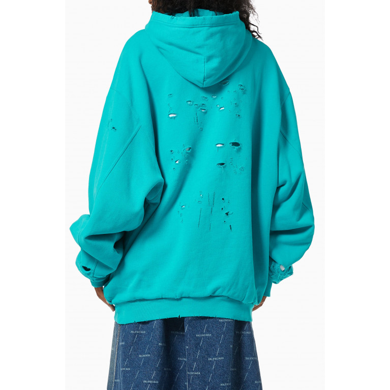 Balenciaga - Caps Destroyed Oversized Hoodie in Organic Medium Fleece Blue