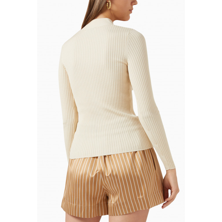 Sandro - Ribbed Knit Cardigan in Viscose-blend Neutral