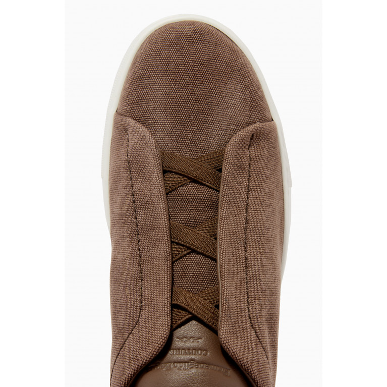 Zegna - Triple Stitch Sneakers in Cotton Linen and Calfskin Brown