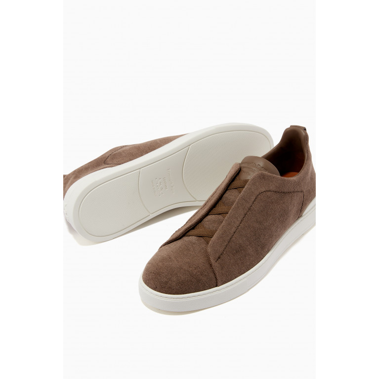 Zegna - Triple Stitch Sneakers in Cotton Linen and Calfskin Brown