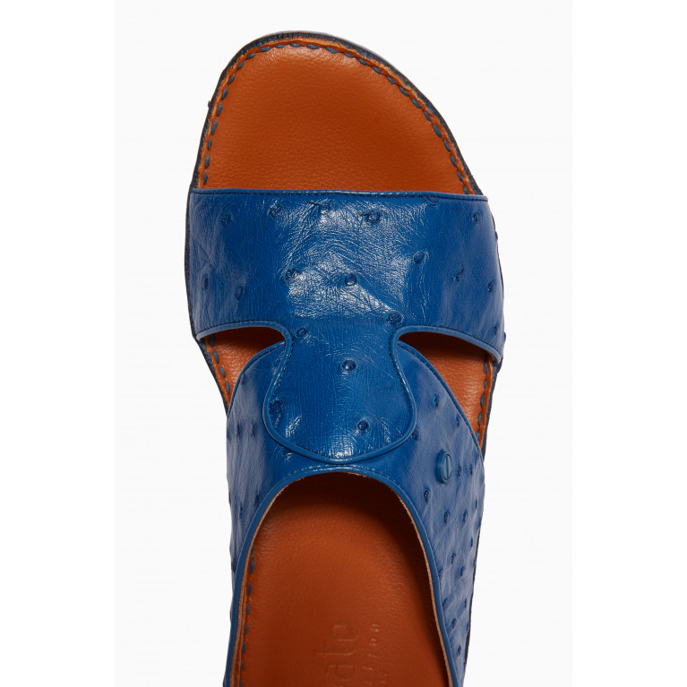 Private Collection - Peninsula Sandals in Ostrich Leather Blue