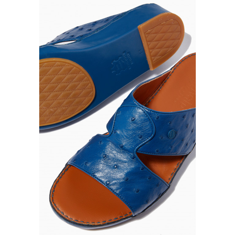 Private Collection - Peninsula Sandals in Ostrich Leather Blue