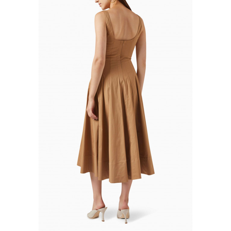 Staud - Wells Midi Dress in Cotton Poplin Brown