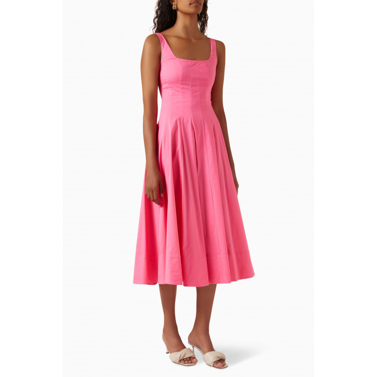 Staud - Wells Midi Dress in Cotton Poplin Pink