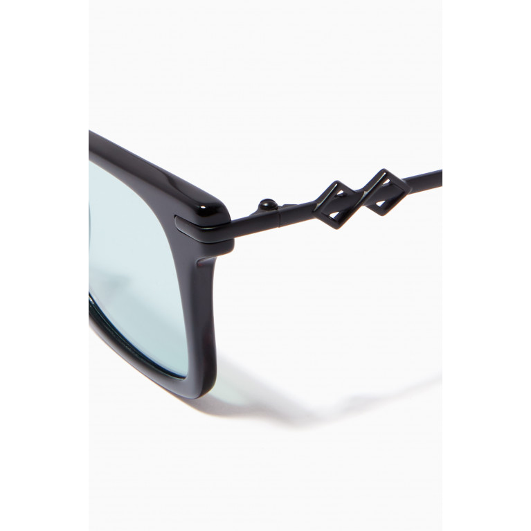 Karen Wazen - Harper 2.0 Rectangle Sunglasses in Metal and Acetate Blue