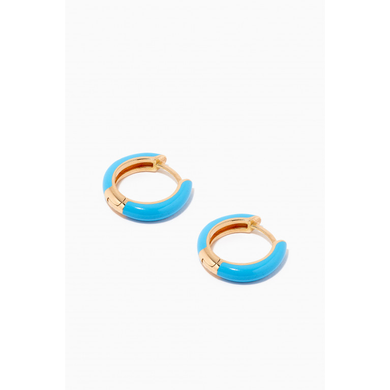 The Golden Collection - Enamel Huggies with Diamond in 18kt Yellow Gold Blue