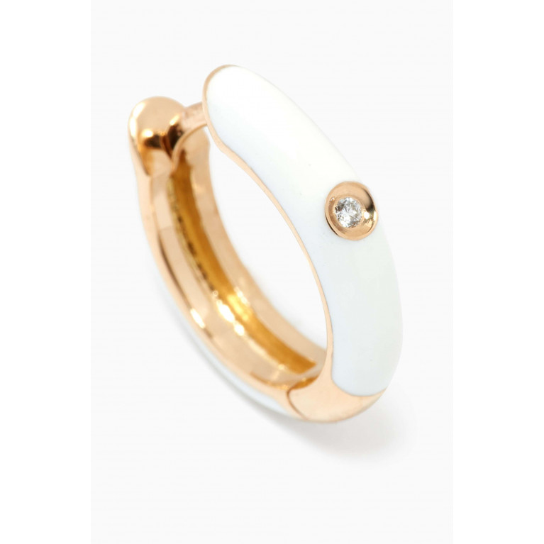 The Golden Collection - Enamel Huggies with Diamond in 18kt Yellow Gold White