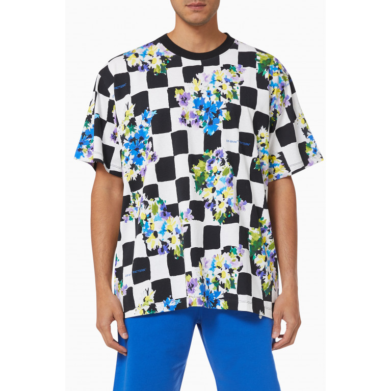 Off-White - Checkered Flowers Oversized T-shirt in Cotton