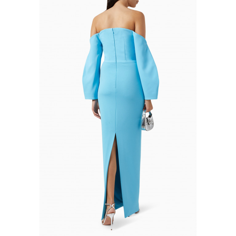 Solace London - Lotta Maxi Dress in Stretch Crepe Blue